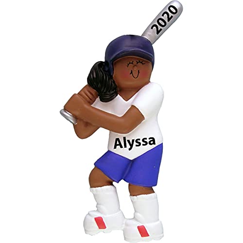 Softball Girl Personalized Ornament (Female African American)