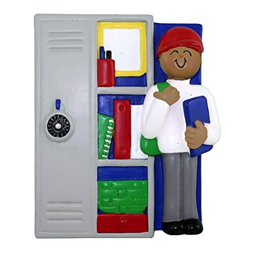 Student Locker Personalized Ornament (Locker With African American Boy)