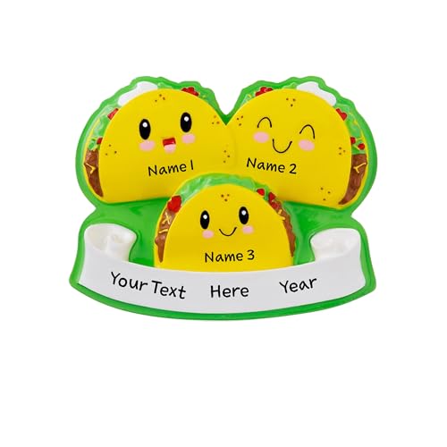 Tacos Family of 3 Personalized Christmas Tree Hanging Ornament