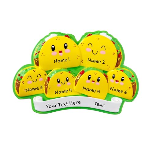 Tacos Family of 6 Personalized Christmas Tree Hanging Ornament