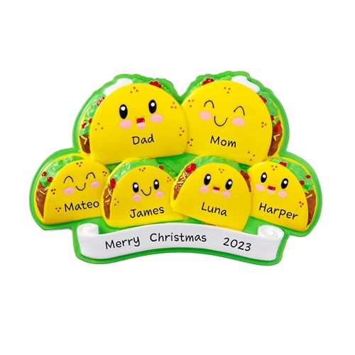 Tacos Family of 6 Personalized Christmas Tree Hanging Ornament