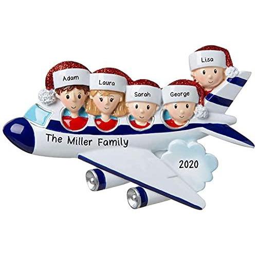 Travel Flight Trip Family Personalized Ornament (Family of 5)