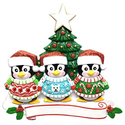 Ugly Christmas Sweater Penguin Family Personalized Ornament (Family of 3)