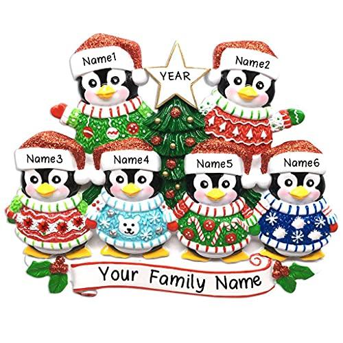 Ugly Christmas Sweater Penguin Family Personalized Ornament (Family of 6) Default Title