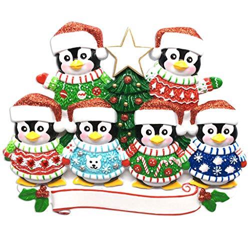Ugly Christmas Sweater Penguin Family Personalized Ornament (Family of 6)