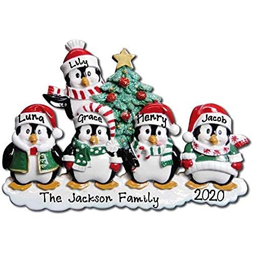 Winter Penguin Family Personalized Ornament (Family of 5)