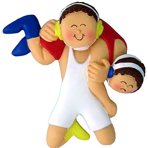 Wrestling Boy Personalized Ornament (Male Brown) Default Title