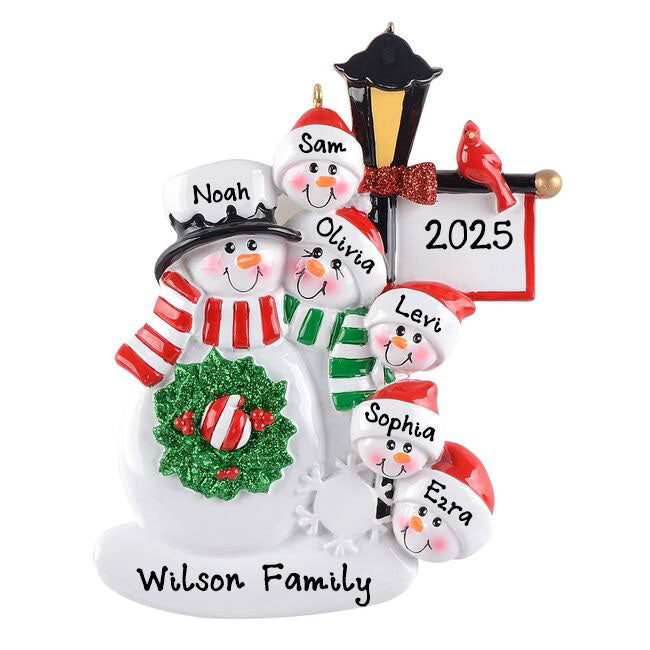 Personalized Snowman Family Christmas Ornaments - Family of 6