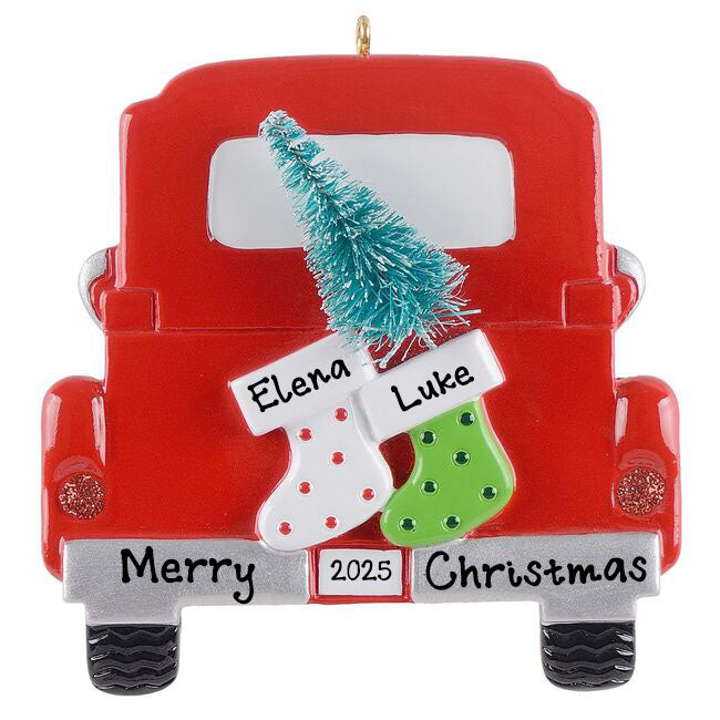 Personalized Vintage Red Truck Christmas Ornaments - Family of 2