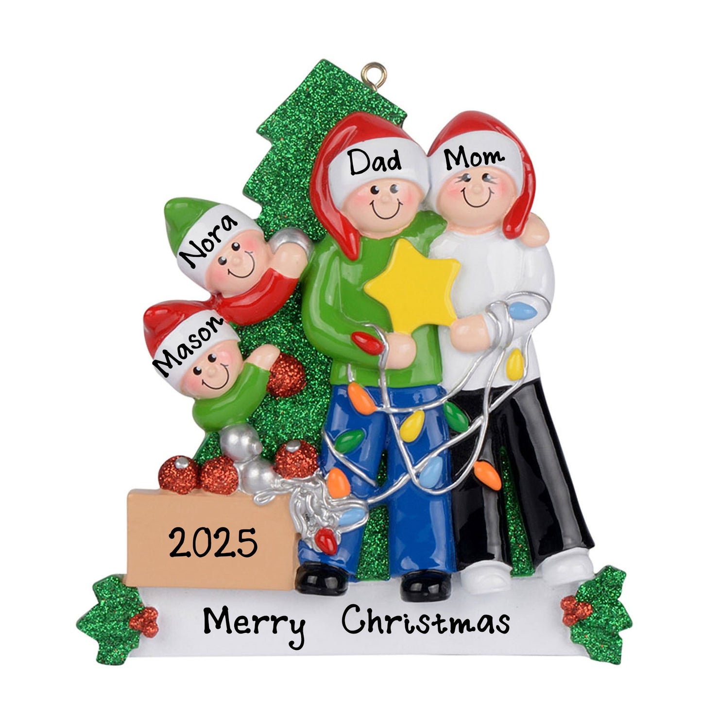Personalized Happy Family Decorating Ornament (Family of 4)