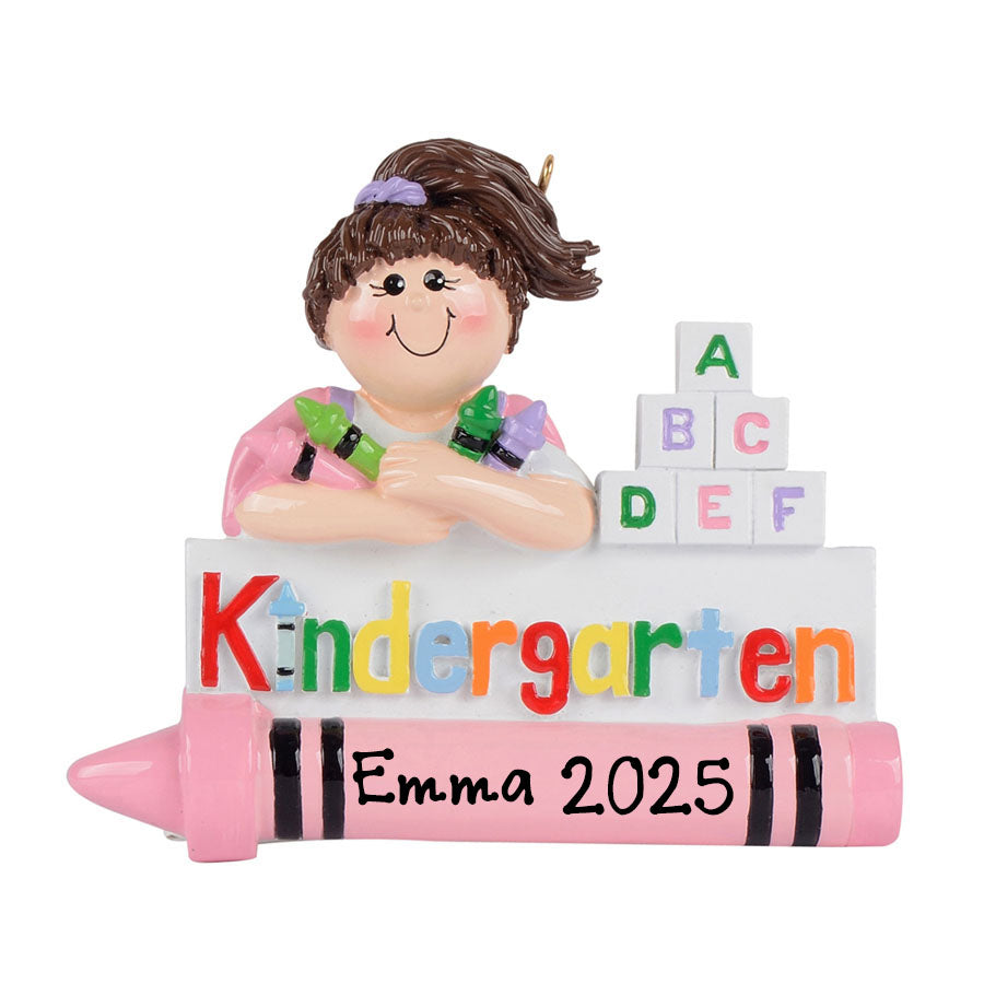 Kindergarten Personalized Ornament - Girl Starting Kindergarten