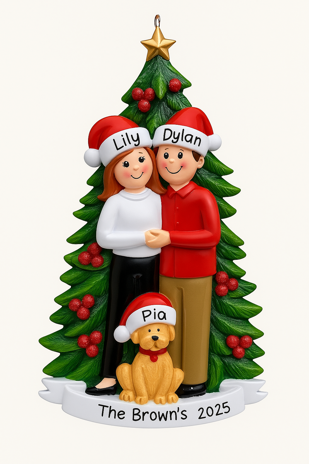 Christmas Dog with Couple Personalized Ornament