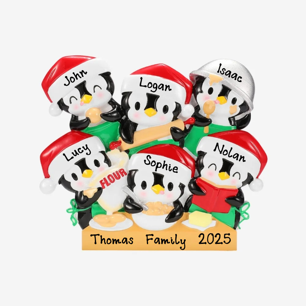 Personalized Penguin Baking Christmas Ornament 2024 (Family of 6)