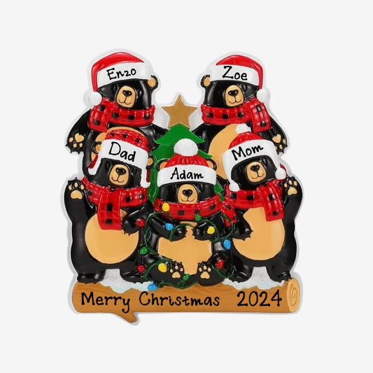 Personalized Bears with Scarf & Santa Hat Christmas Ornament 2024 (Family of 5)