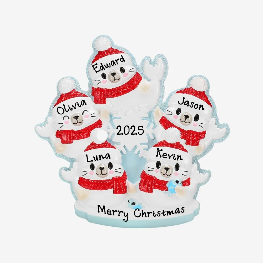 Personalized Arctic Seal Christmas Ornament (Family of 5)