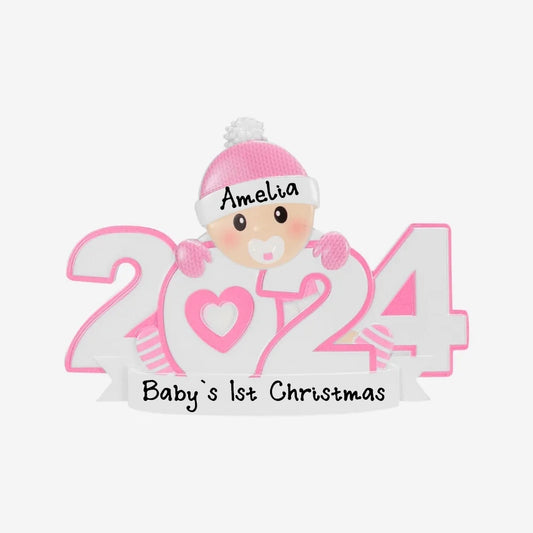 Personalized Baby’s First-New 2024 Christmas Ornament (Pink)