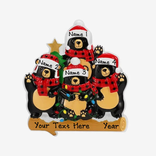 Personalized Bears with Scarf & Santa Hat Christmas Ornament 2024 (Family of 4)