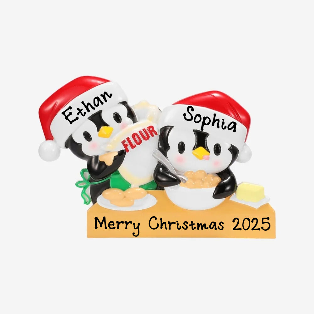 Personalized Penguin Baking Christmas Ornament (Family of 2)