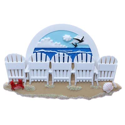 Personalized Beach Chairs Family Christmas Ornament (Beach Chairs Family of 5)