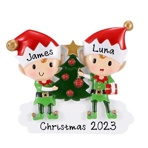 Elves Doing Things Personalized Christmas Ornament (Family of 2)