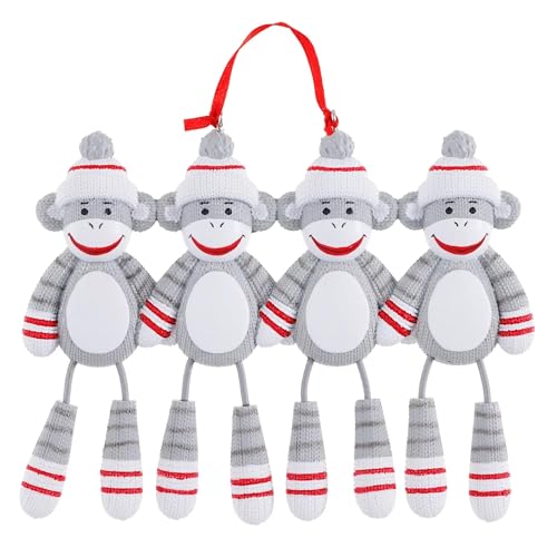 Personalized Sock Monkey Family Ornament - Present Gift (Family of 4)