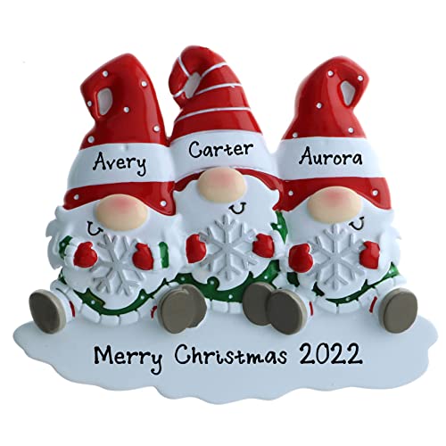 Personalized Gnomes Family of 3 Christmas Ornament