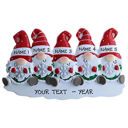Personalized Gnomes Family of 5 Christmas Ornament