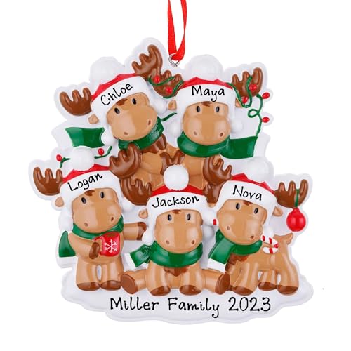 Personalized Reindeer Rudolph Family Christmas Ornament (Family of 5)