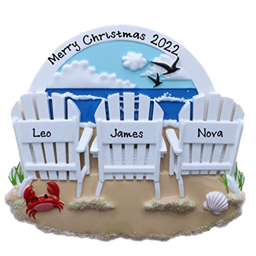 Personalized Beach Chairs Family Christmas Ornament (Beach Chairs Family of 3)