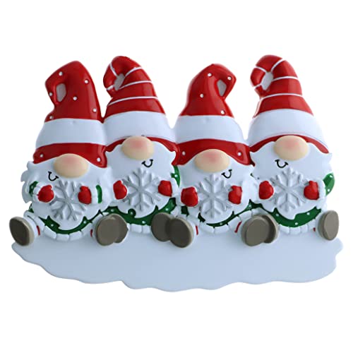 Personalized Gnomes Family of 4 Christmas Ornament