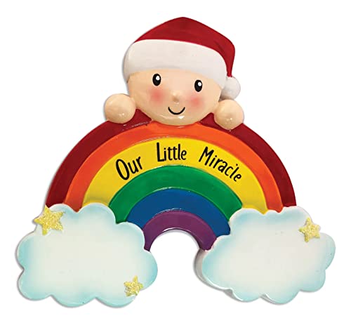 Rainbow Baby`s First Christmas Personalized Ornament
