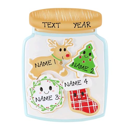 Christmas Cookie Jar Personalized Christmas Tree Hanging Ornament (Family of 4)