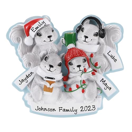 Grey Squirrel Family Personalized Christmas Ornament 2023 (Family of 4)