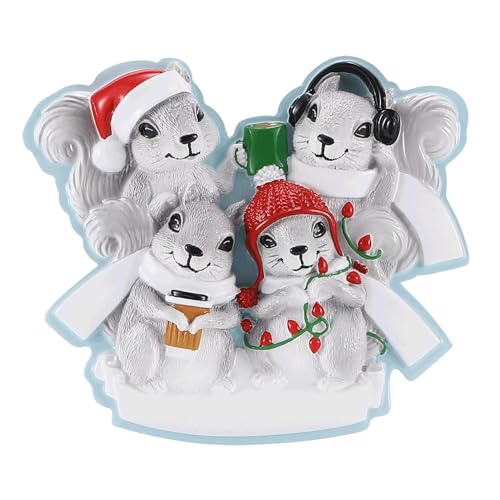 Grey Squirrel Family Personalized Christmas Ornament 2023 (Family of 4)