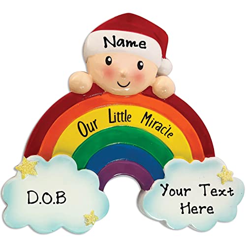 Rainbow Baby`s First Christmas Personalized Ornament