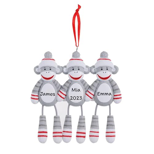 Personalized Sock Monkey Family Ornament - Present Gift (Family of 3)