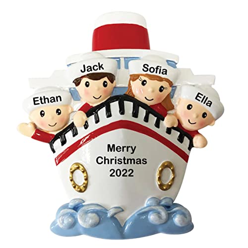 Personalized Family of 4 On A Cruise Ship Christmas Ornament