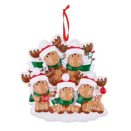 Personalized Reindeer Rudolph Family Christmas Ornament (Family of 5)