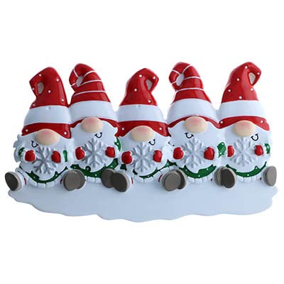 Personalized Gnomes Family of 5 Christmas Ornament
