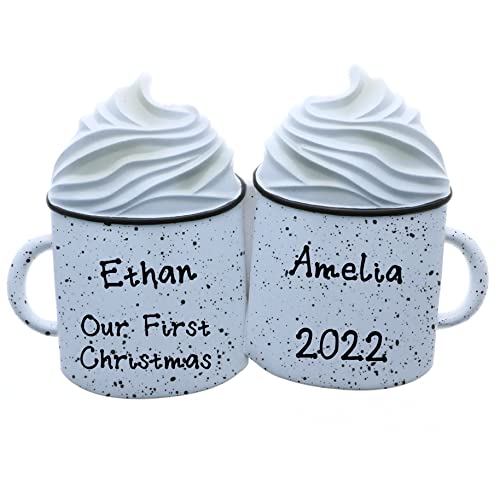 Hot Cocoa with Whipped Cream Personalized Christmas Ornament (Family of 2)