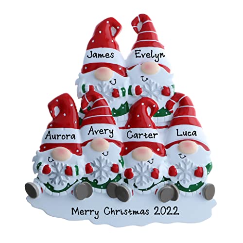 Personalized Gnomes Family of 6 Christmas Tree Ornament
