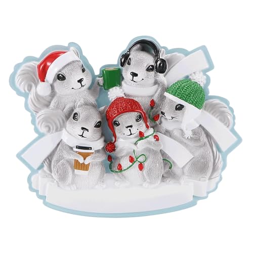 Grey Squirrel Family Personalized Christmas Ornament 2023 (Family of 5)