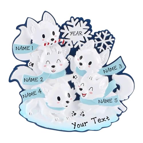New Arctic Fox Family of 5 Personalized Ornaments