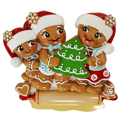 Personalized Family of 3 Nostalgic Gingerbread Ornament