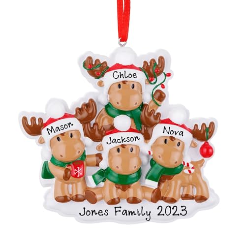 Personalized Reindeer Rudolph Family Christmas Ornament (Family of 4)