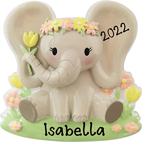 Personalized Girl Baby Elephant Christmas Tree Hanging Ornament