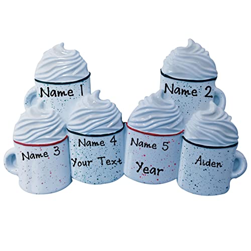 Hot Cocoa with Whipped Cream Personalized Christmas Ornament (Family of 6)
