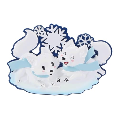 New Arctic Fox Family of 2 Personalized Ornaments