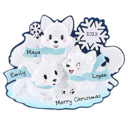 New Arctic Fox Family of 3 Personalized Ornaments