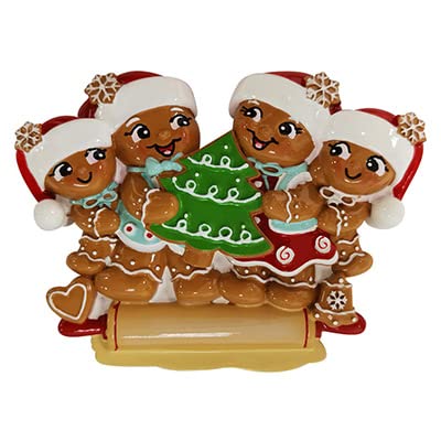 Personalized Family of 4 Nostalgic Gingerbread Ornament